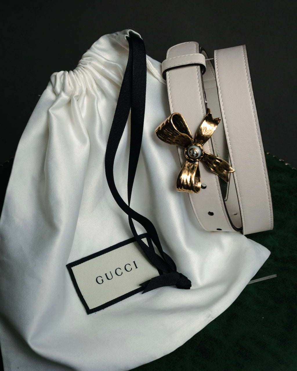 –SPECIAL– “GUCCI” Michele period Ribbon pearl embellished leather belt