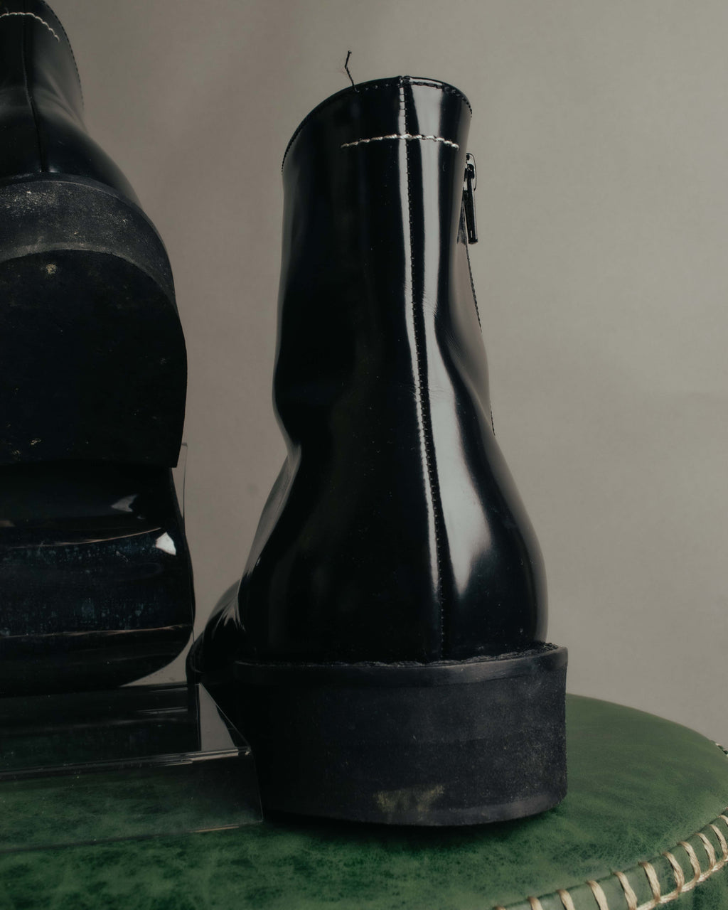 "MM6 Maison Margiela" 2010's Glossy leather side zip ankle boots