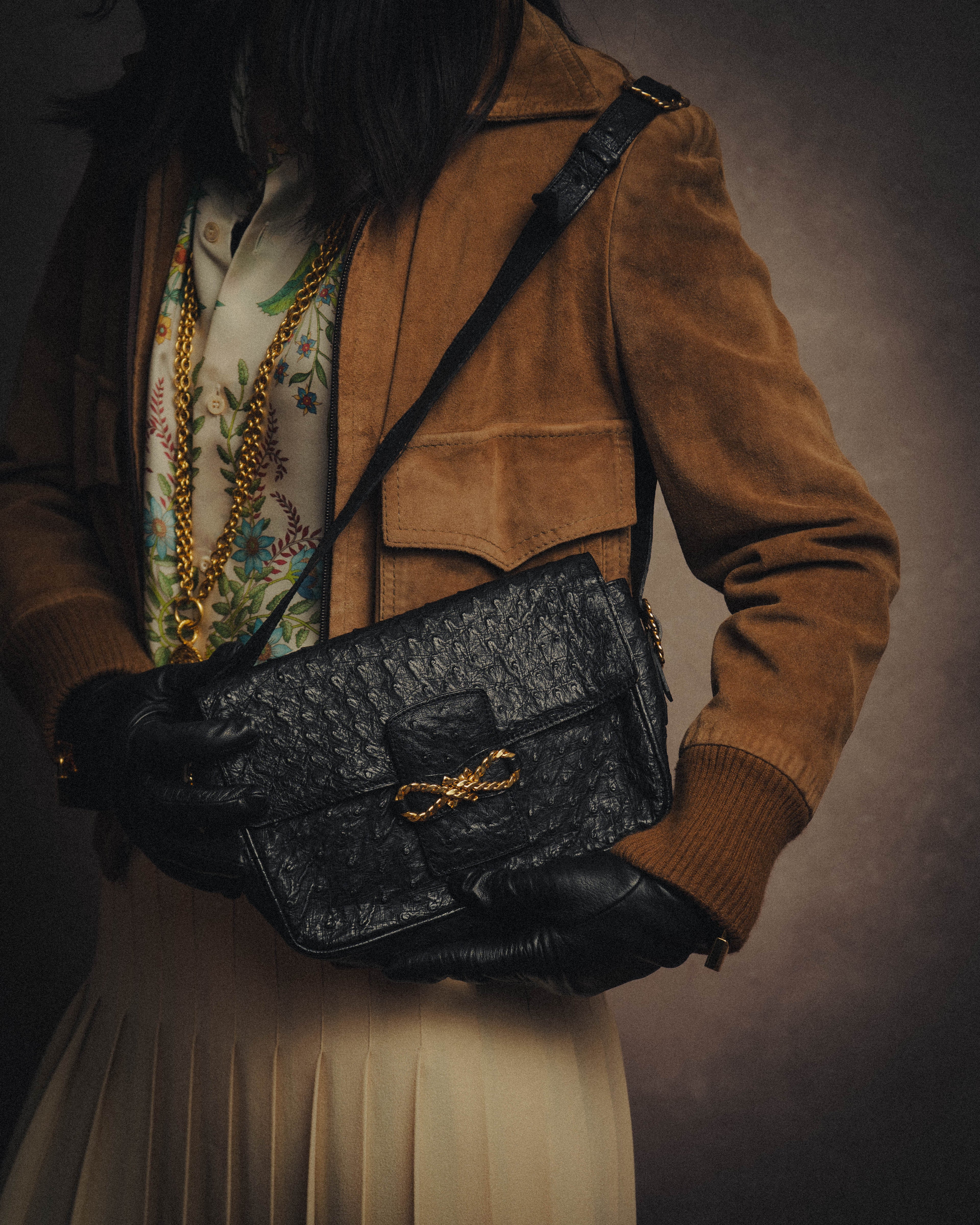 -SPECIAL- “CELINE“ 00’s-10’s Ostrich embossed leather shoulder bag