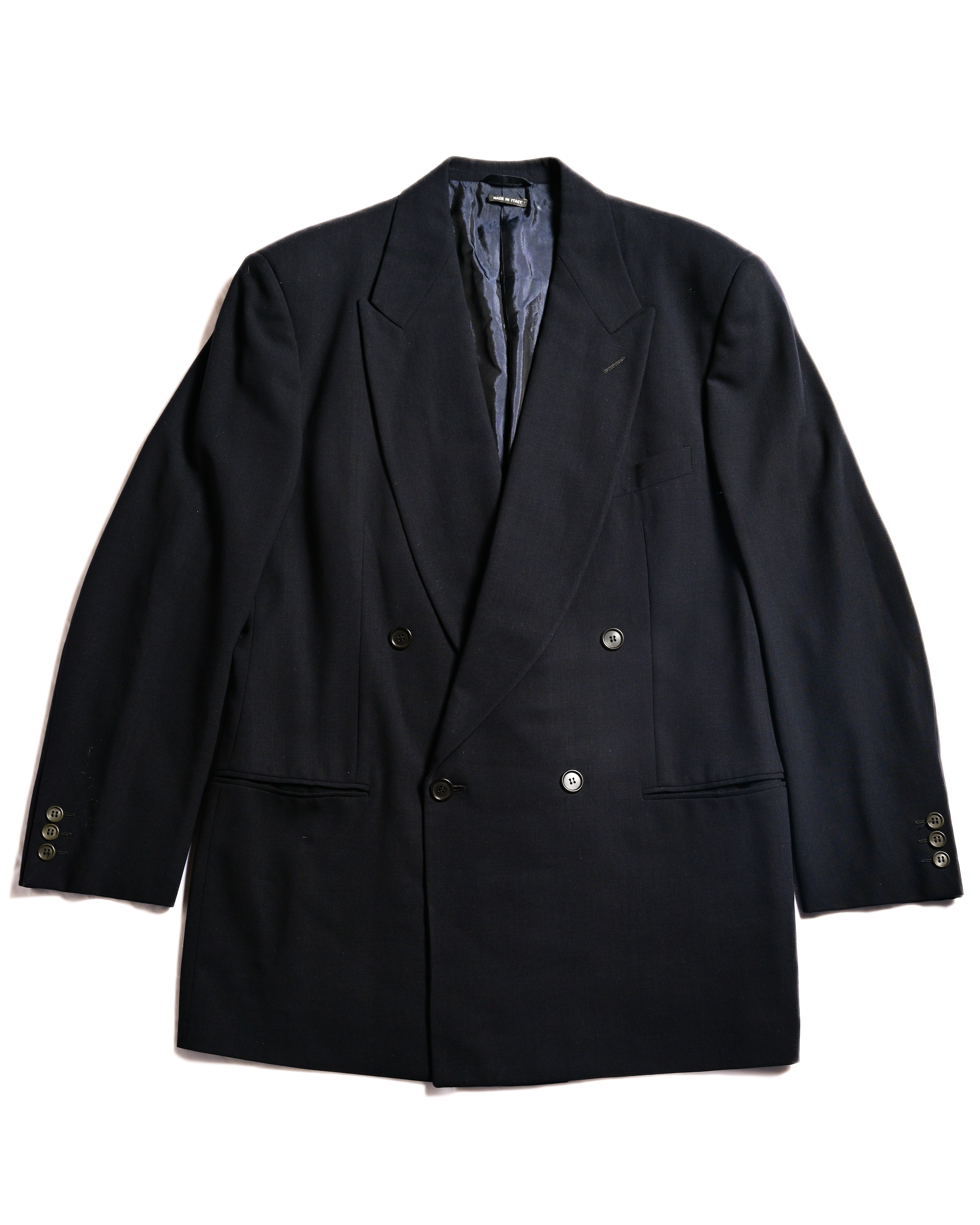 GIORGIO ARMANI/ Curved Lapel Oversized Double Breasted Tailored Jacket Navy