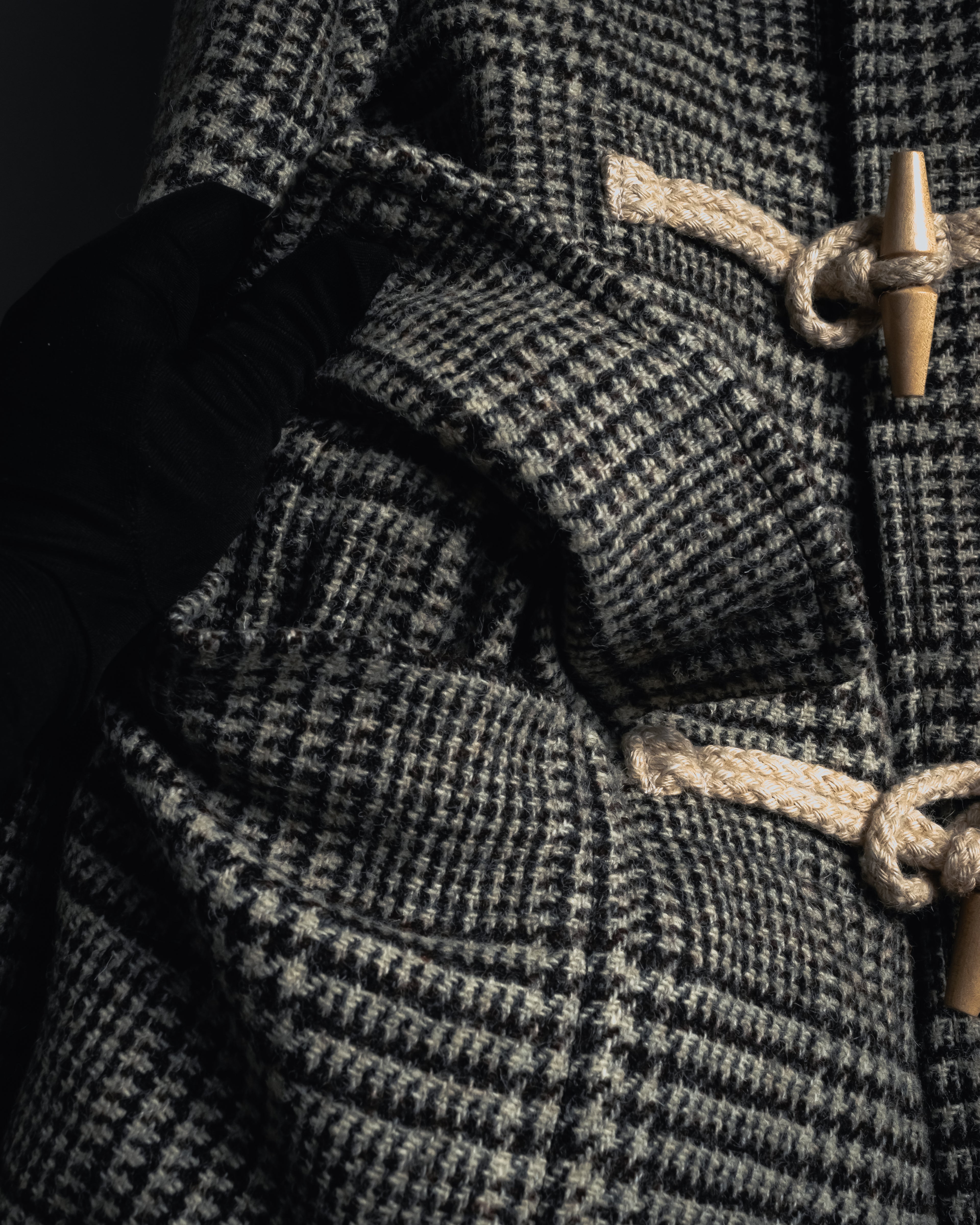 “Harris Tweed” Hooded plaid duffle coat