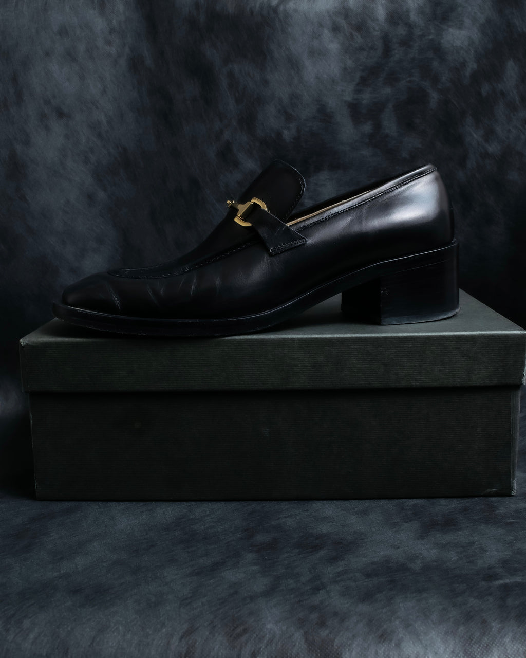 "GUCCI" Horsebit motif square toe heeled loafers