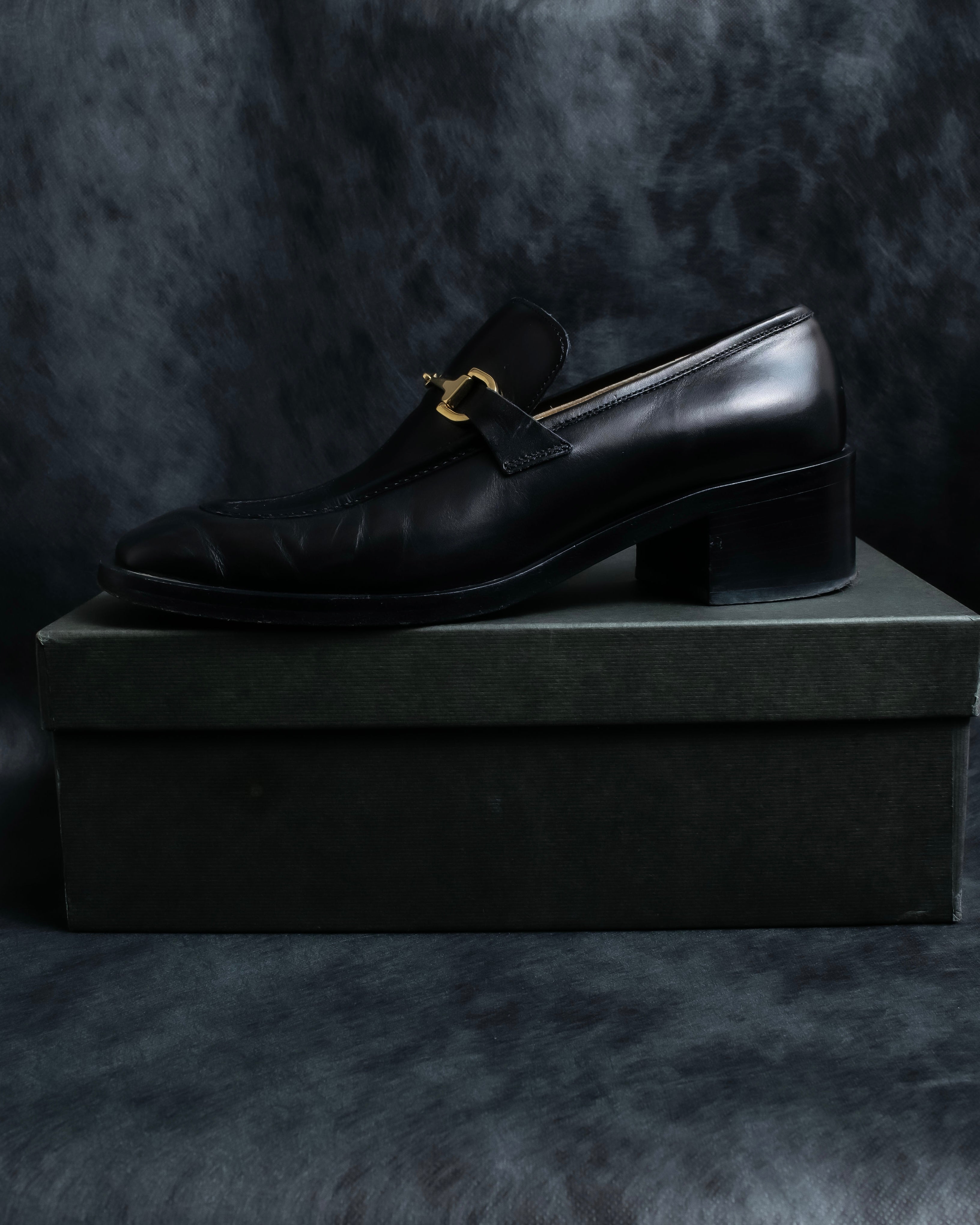 "GUCCI" Horsebit motif square toe heeled loafers