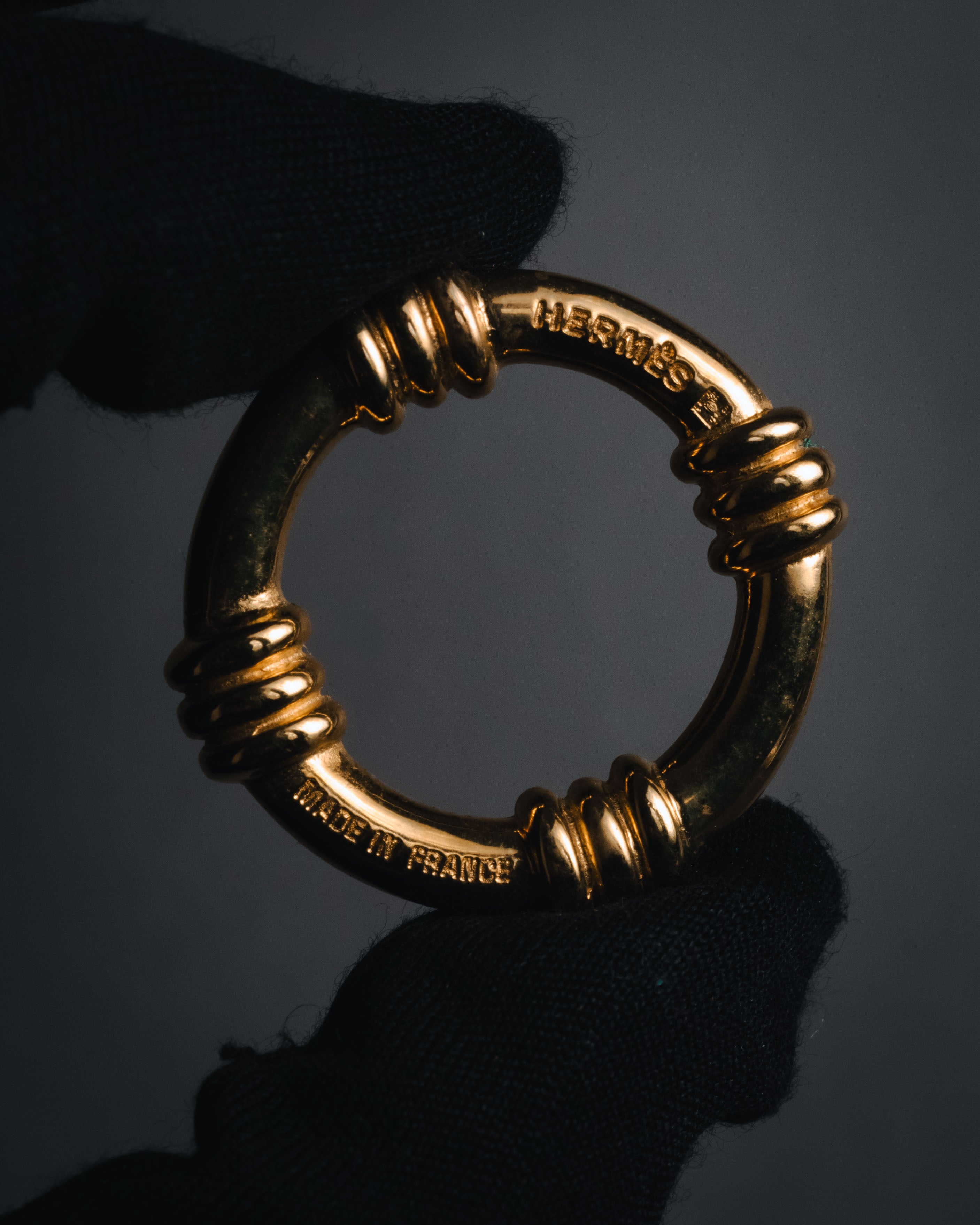 "HERMES" 80’s-90’s equestrian-threaded scarf ring