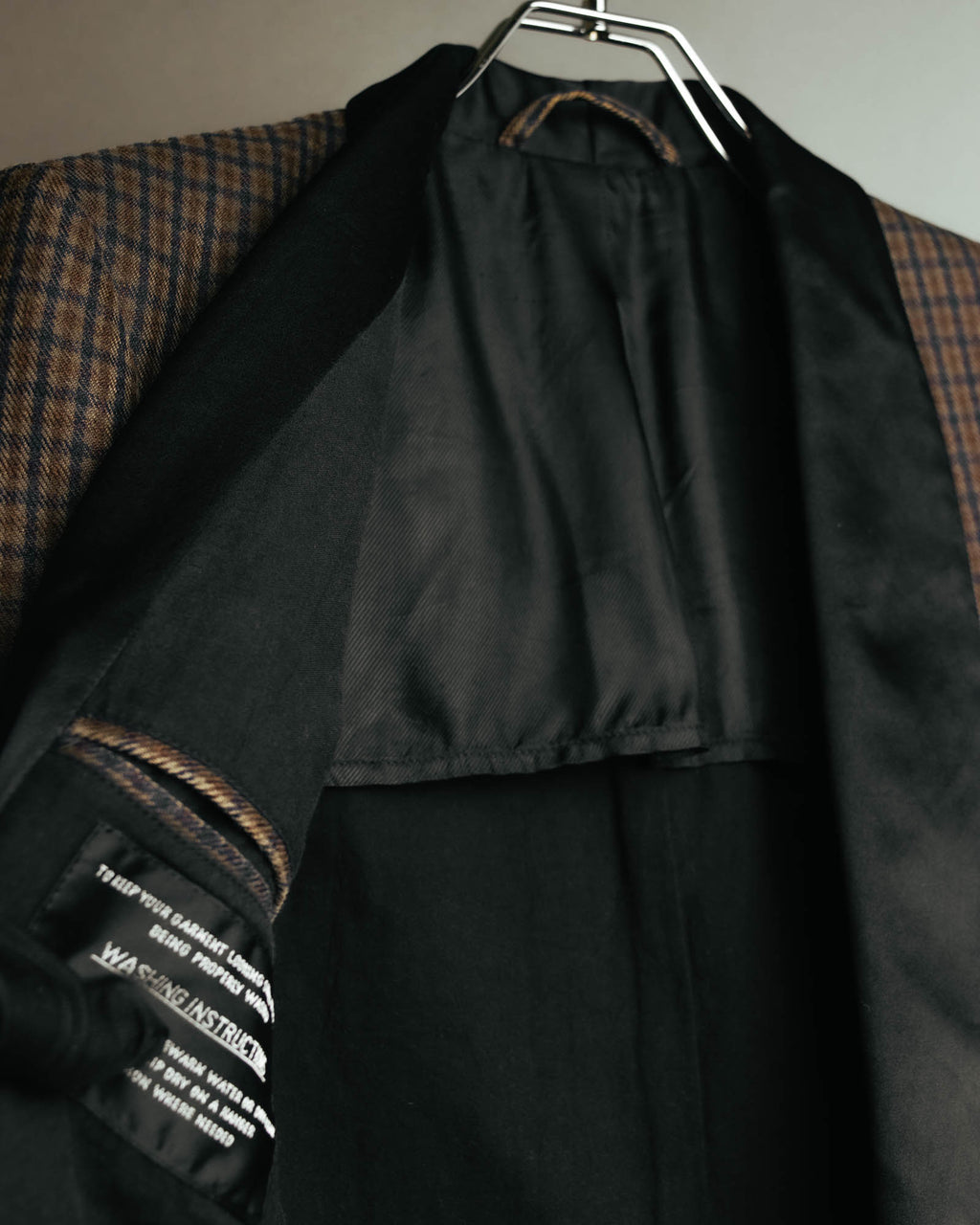 -SPECIAL- "Maison Martin Margiela" 00's Check shawl collar smoking jacket with satin contrast