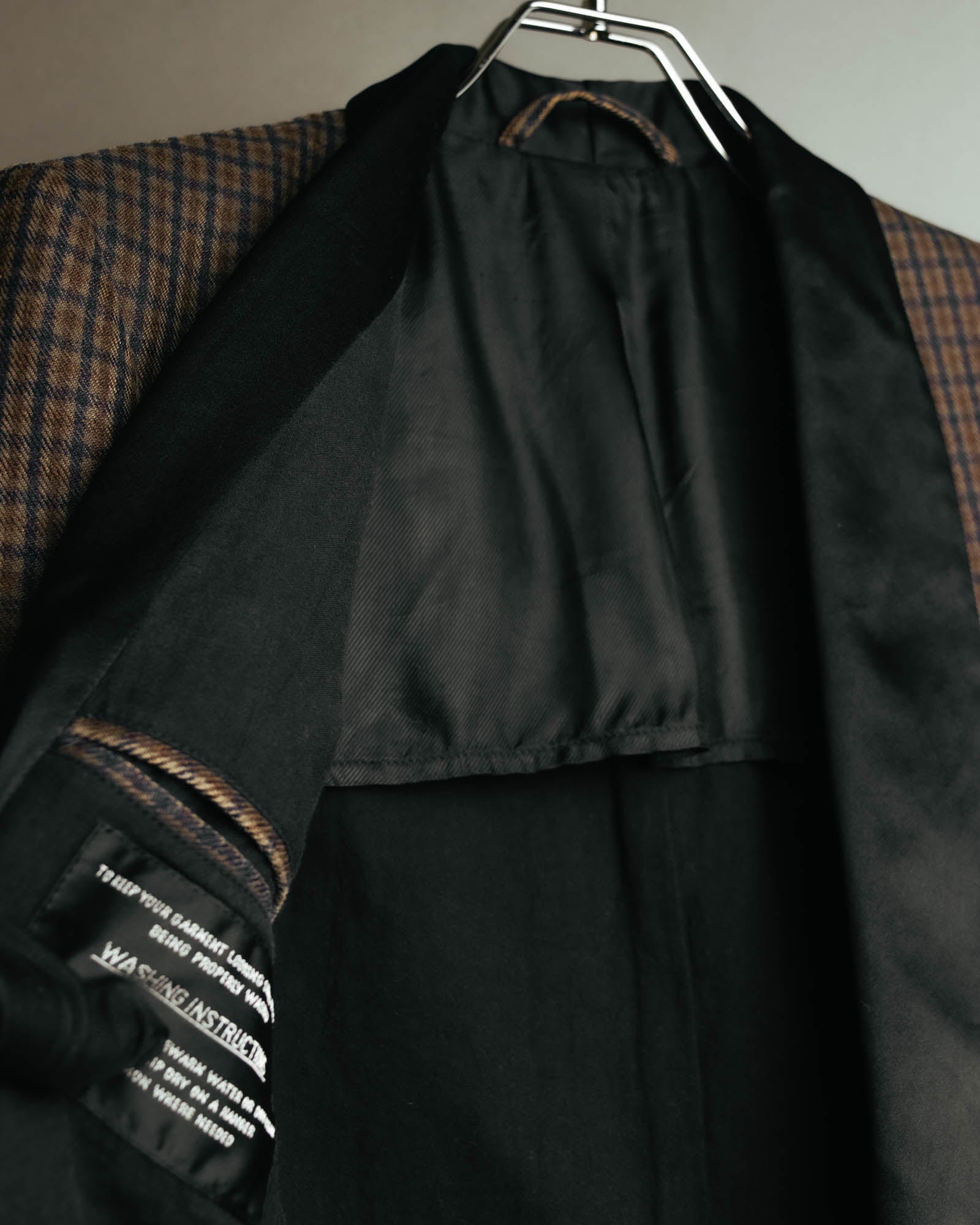 -SPECIAL- "Maison Martin Margiela" 00's Check shawl collar smoking jacket with satin contrast