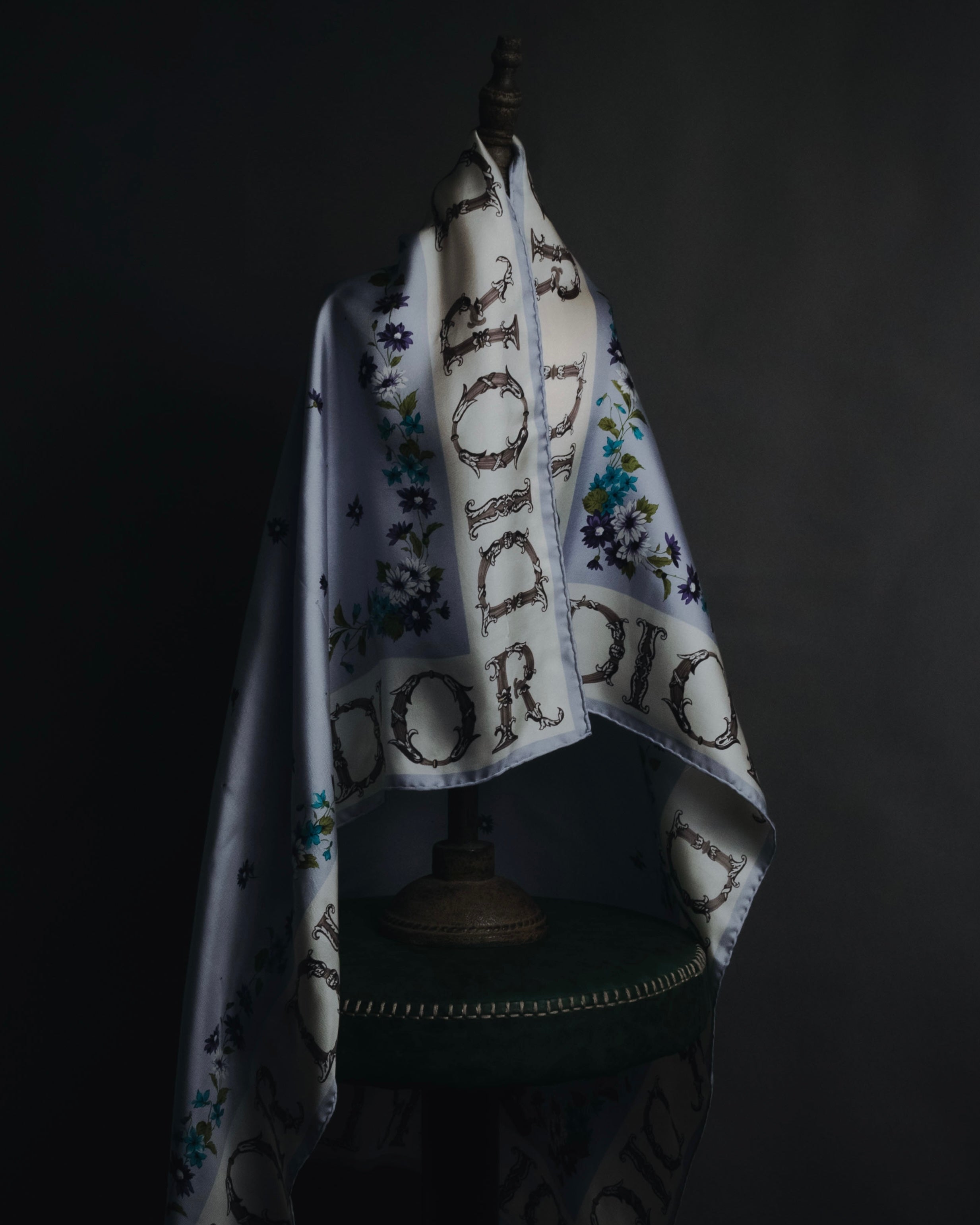 "Christian Dior" 80’s-90’s botanical dior typography silk scarf