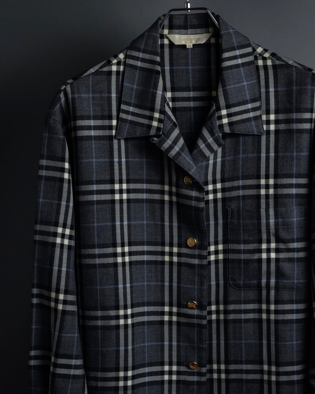 "BURBERRYS" Gold metal button design check pattern wool shirt