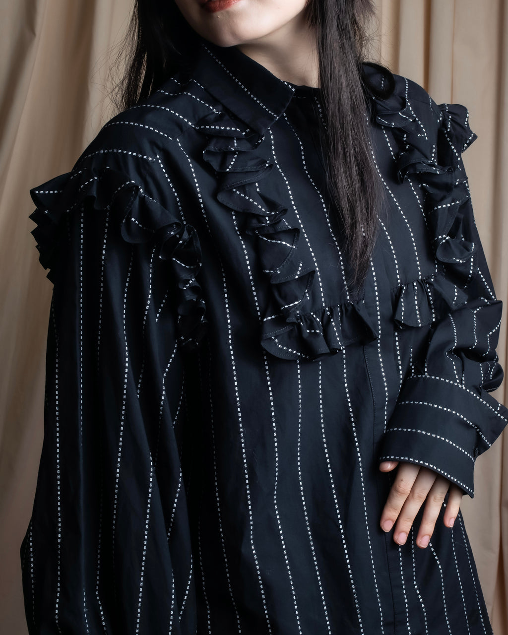 "MSGM" Frill design logo pinstripe pattern shirt