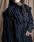 "MSGM" Frill design logo pinstripe pattern shirt