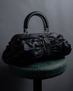 "Christian Dior" CD motif charm design gathered leather hand bag