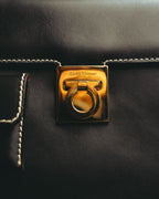 -SPECIAL- "Salvatore Ferragamo" 90's-00's Gancini contrast stitch leather handbag