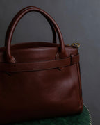 "Valentino Garavani" Reddish brown trapezoid silhouette 2way leather bag