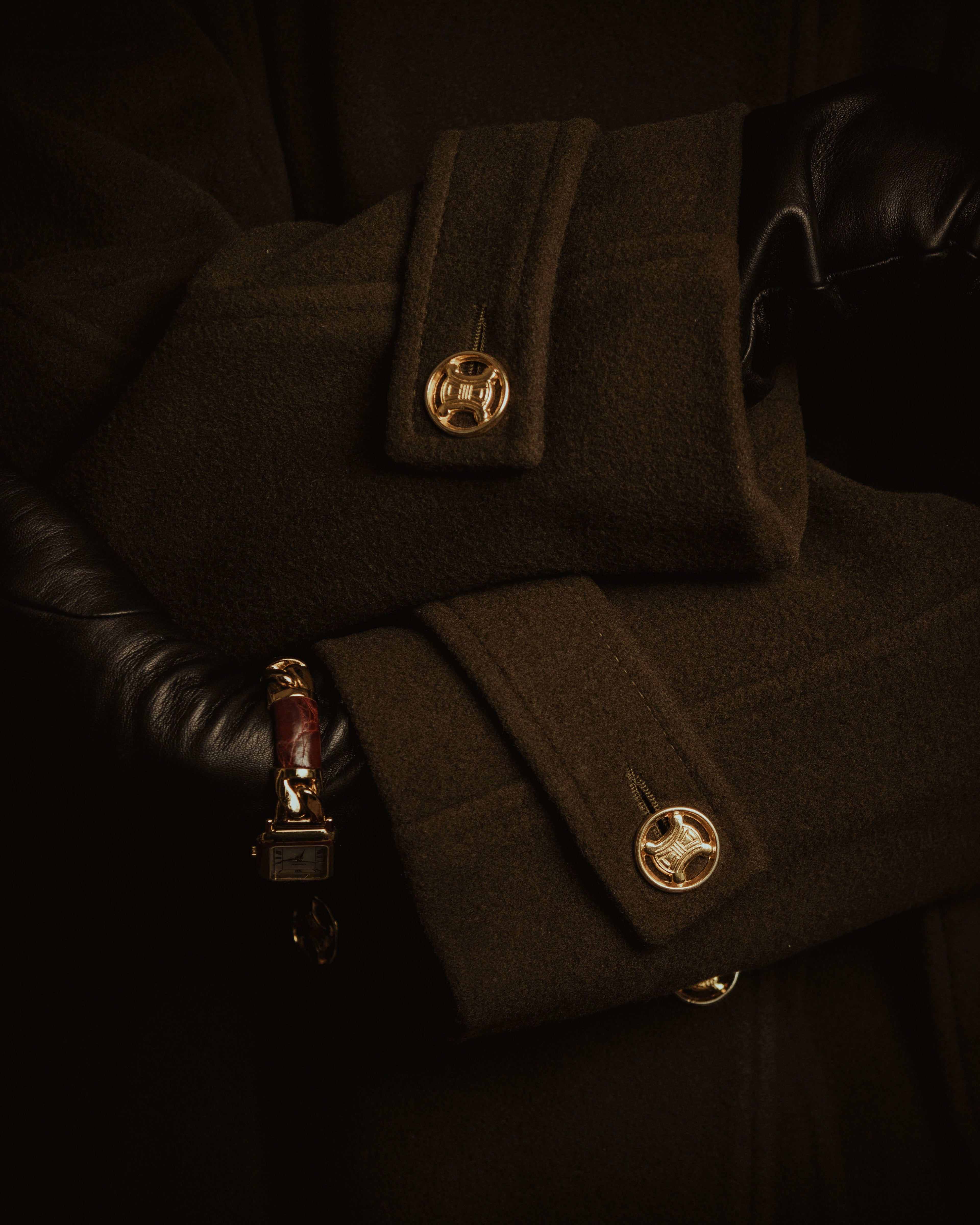 –SPECIAL– "CELINE" 80’s-90’s Triomphe button double breasted long coat