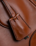 "PRADA" Belt flap detail rounded boston leather bag