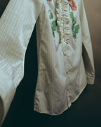 -SPECIAL- “GUCCI” 2017-2019 Floral embroidered ruffled striped shirt
