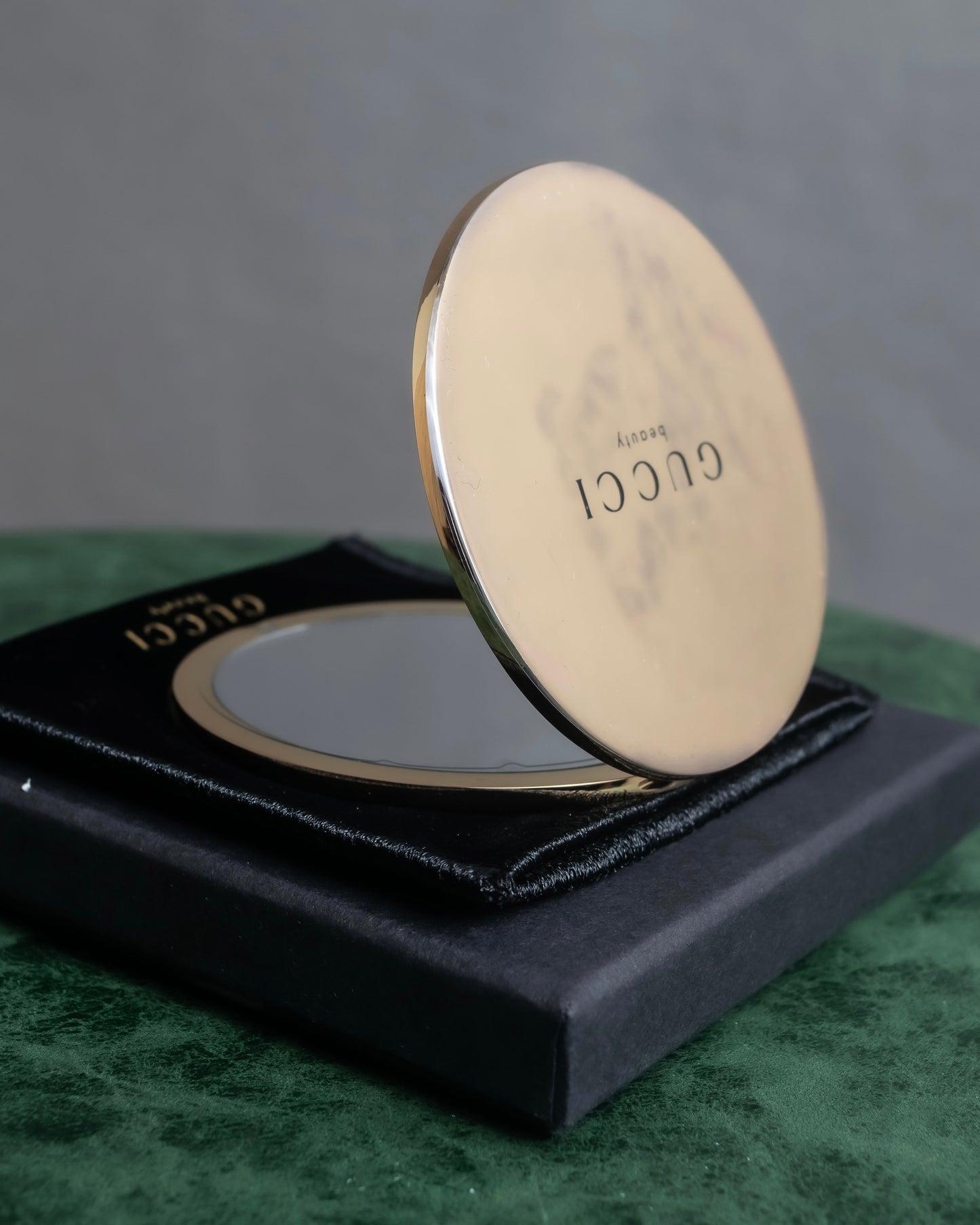 "GUCCI" Gold metal design logo engraved hand mirror