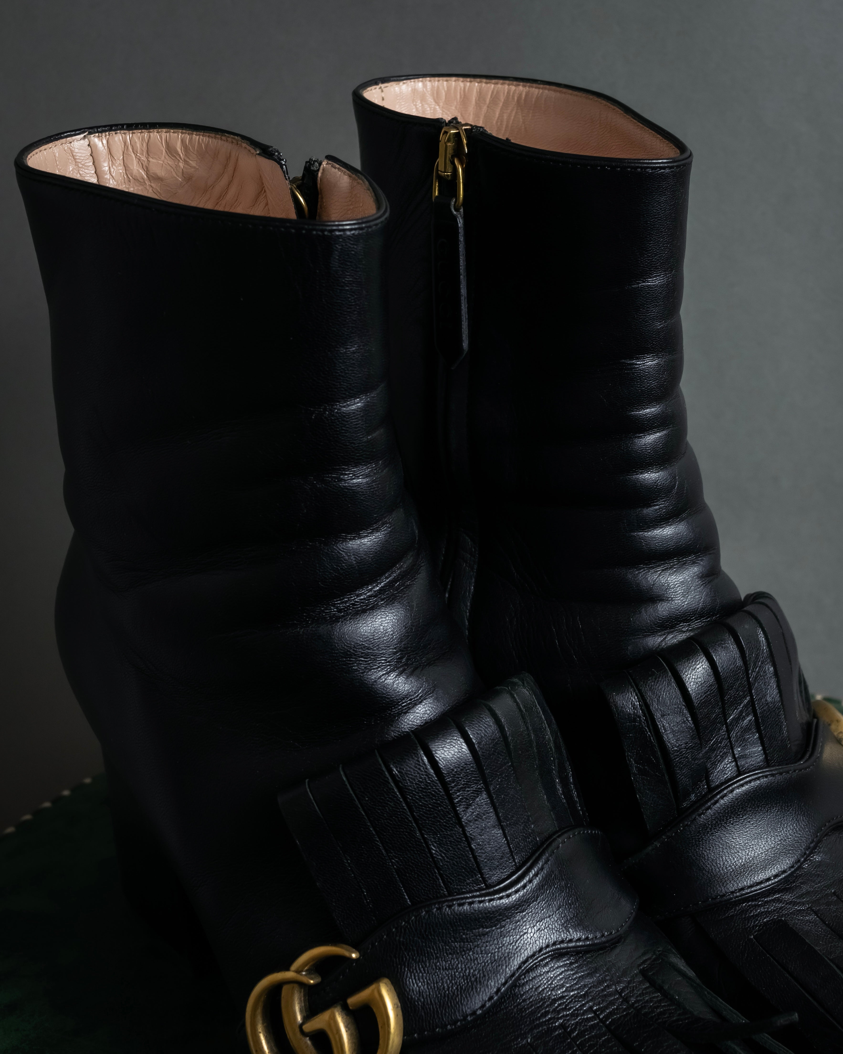 "GUCCI" Leather gg fringe heeled ankle boots