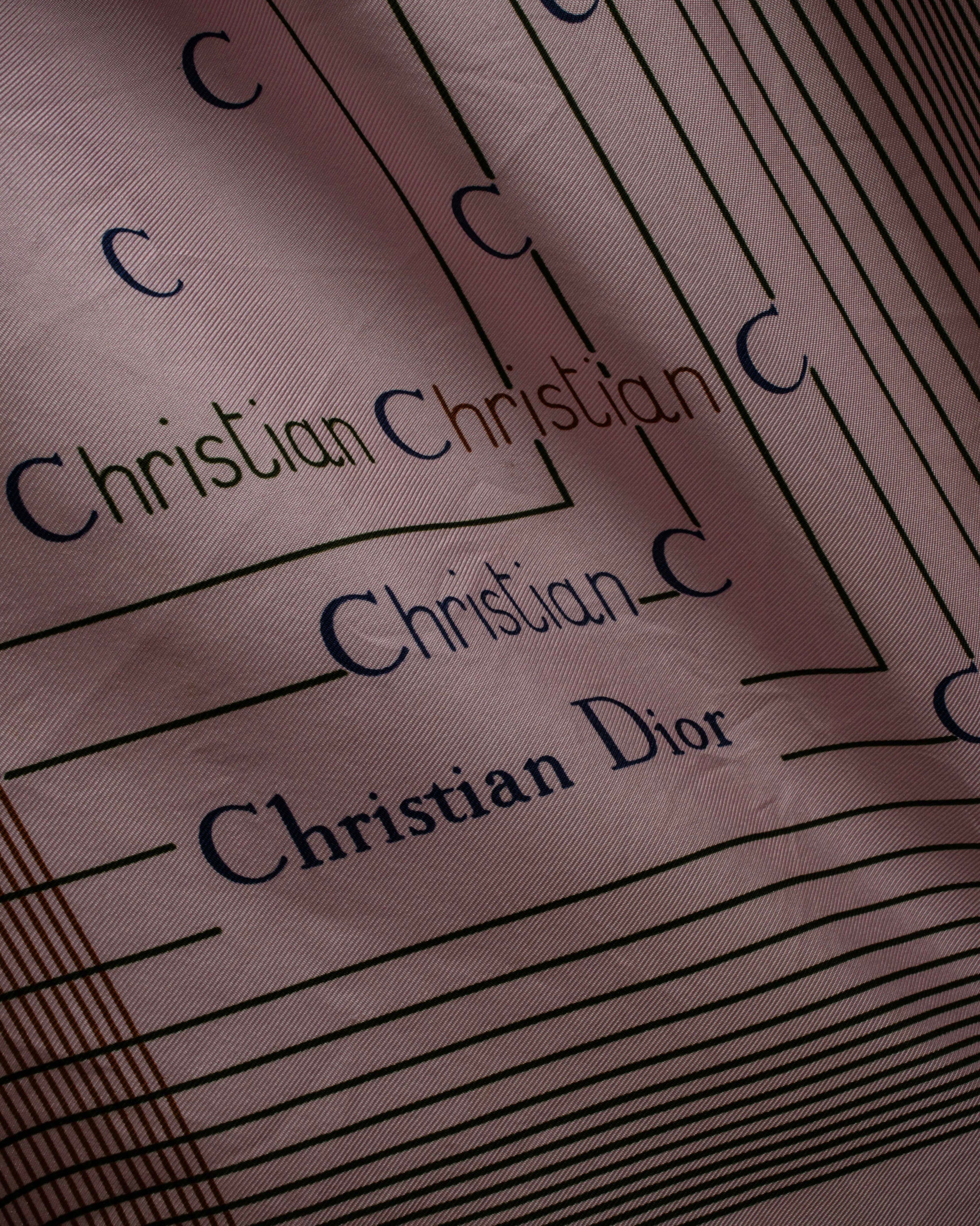 "Christian Dior" Typography logo geometric motif silk scarf