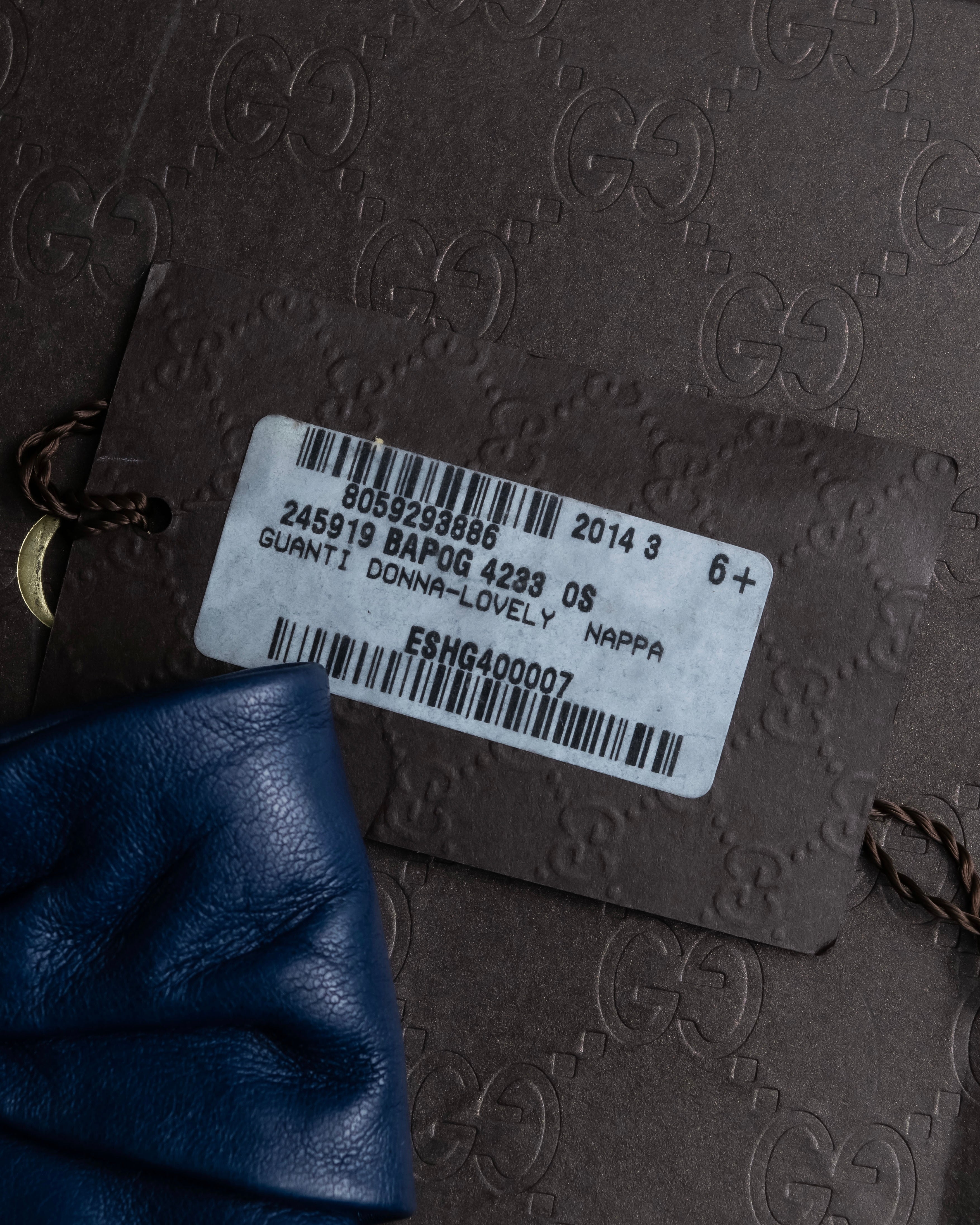 "GUCCI" Ribbon＆charm design blue leather gloves