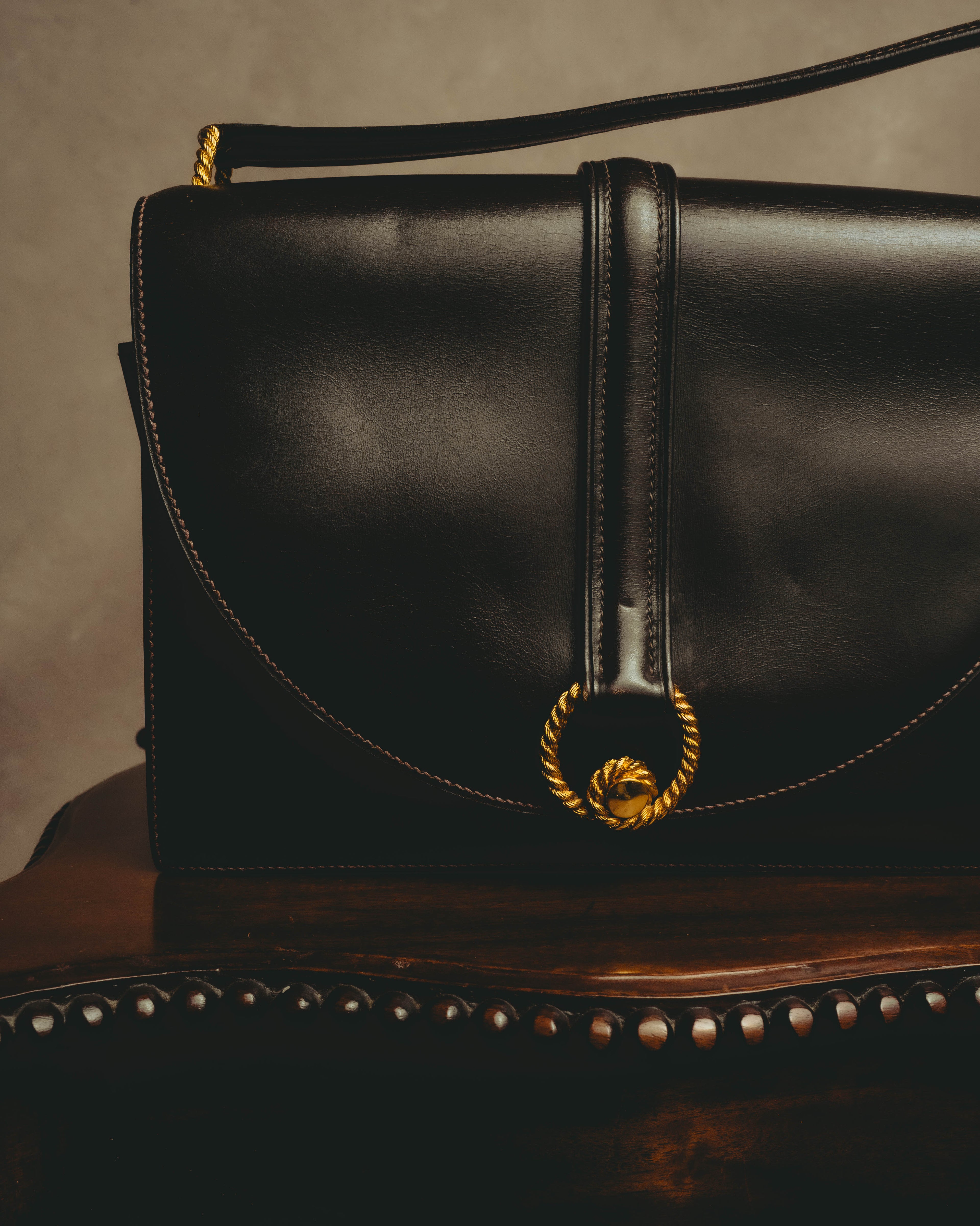 -SPECIAL- "HERMES" 50's Vintage box calf leather shoulder bag