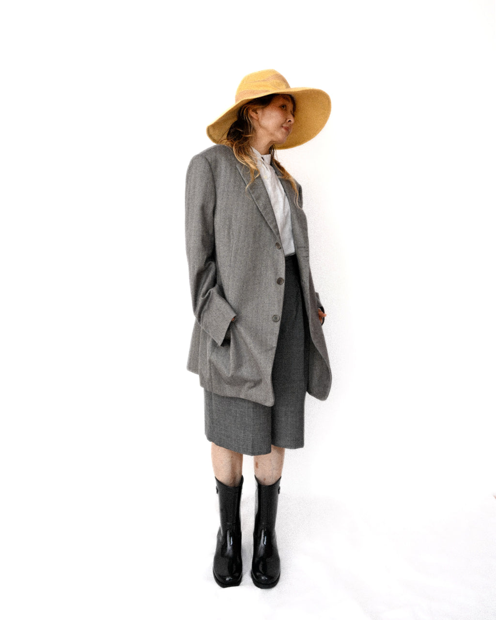 GIORGIO ARMANI/ Pure Cashmere Herringbone Oversized Tailored Jacket Gray