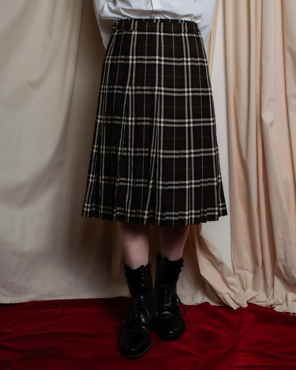 "BURBERRY" Brown tartan check pleated wrap skirt