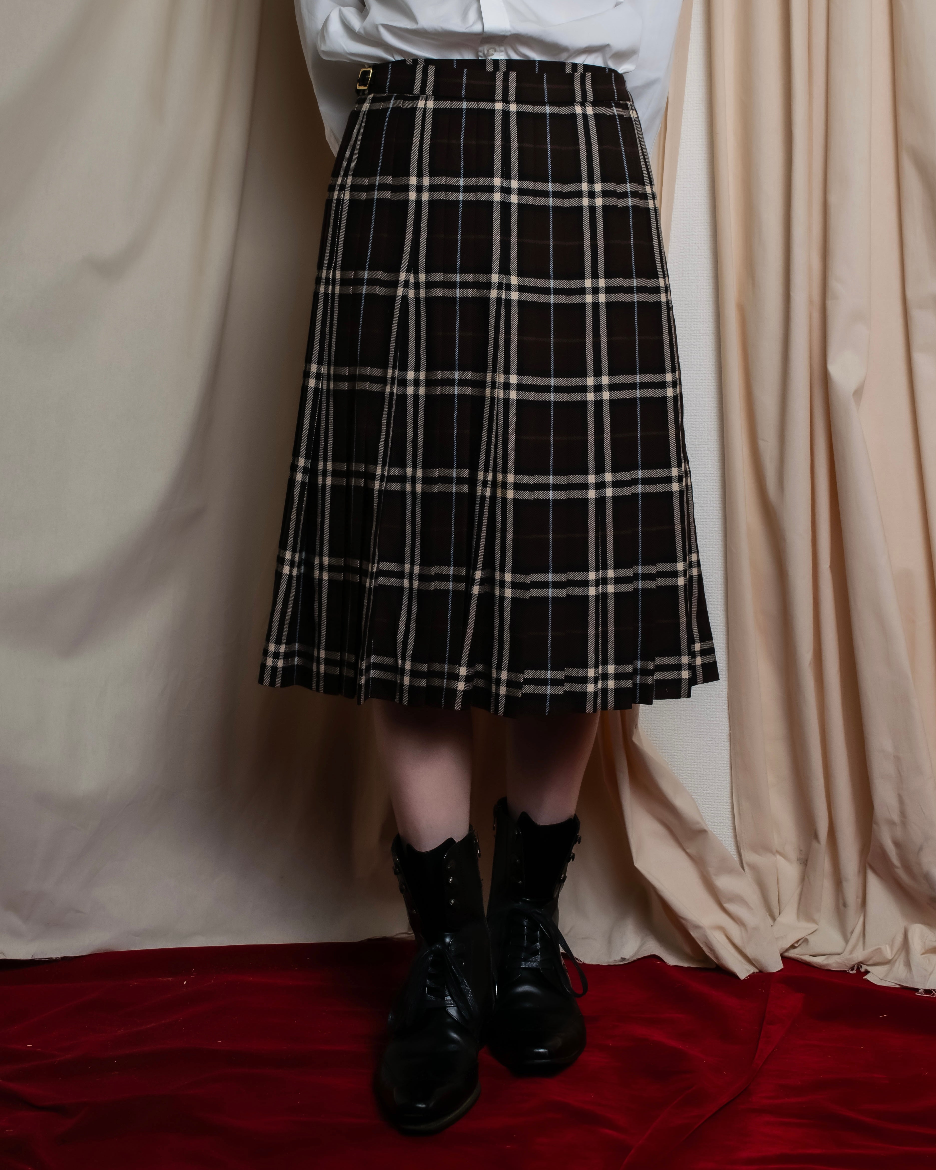 "BURBERRY" Brown tartan check pleated wrap skirt