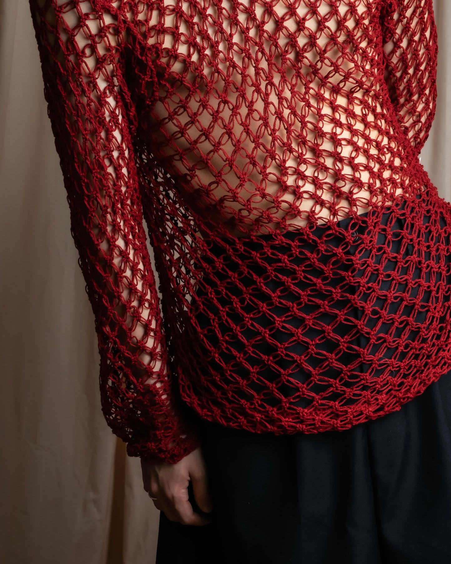 "Y's" Vivid red color mesh knit pullover