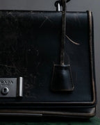 "PRADA" Aged metal parts design leather hand bag