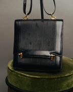 -SPECIAL- “HERMÈS” 80’s-90’s Camargue black leather and canvas shoulder bag