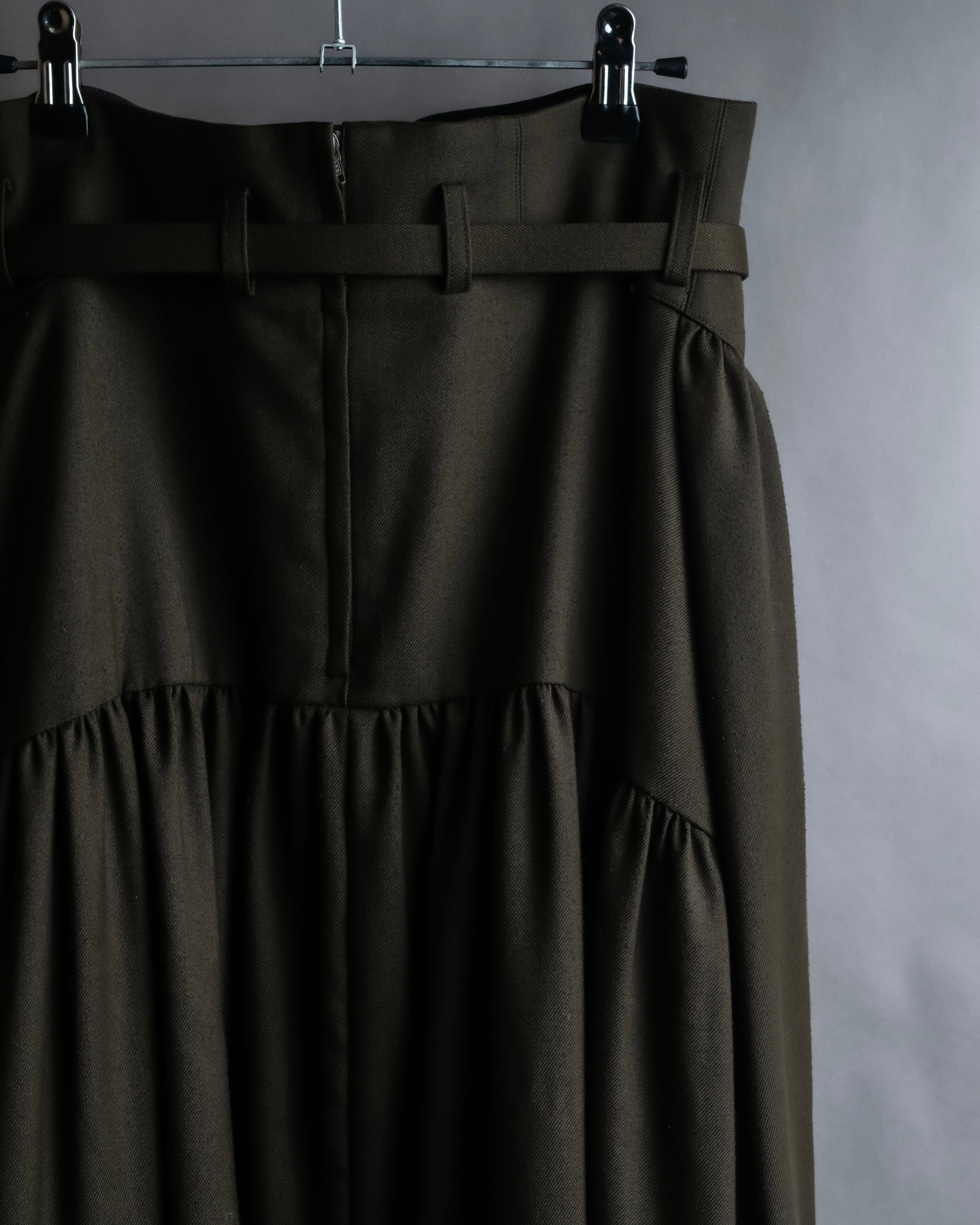 "SUPPORT SURFACE" Belted gather design flare long skirt