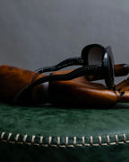 "PRADA" Logo engraved black round frame sunglasses