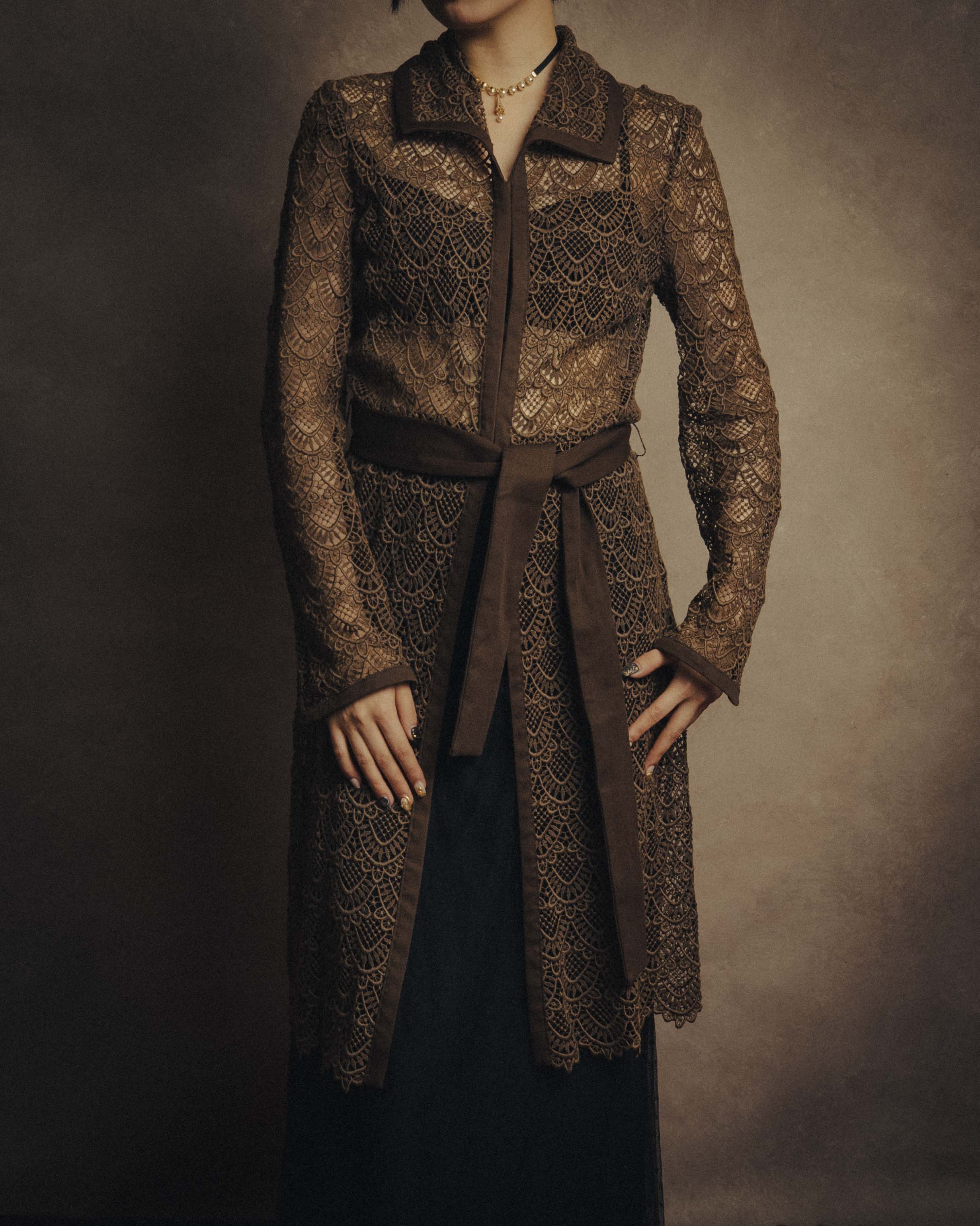 -SPECIAL- “VALENTINO ROMA” 1998-2008 Lace belted sheer coat dress