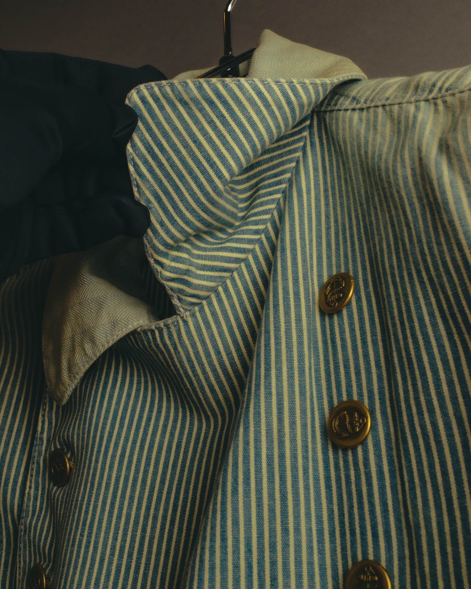 -SPECIAL- "Ralph Lauren" 00's Hickory stripe cotton double-breasted marine jacket