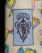 "GUCCI" Colorful fish motif silk neck tie