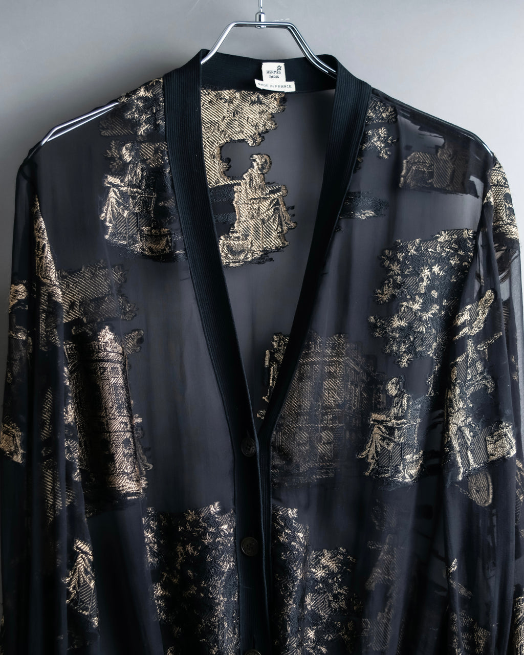 "HERMES" Embroidered design see through cardigan