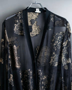 "HERMES" Embroidered design see through cardigan