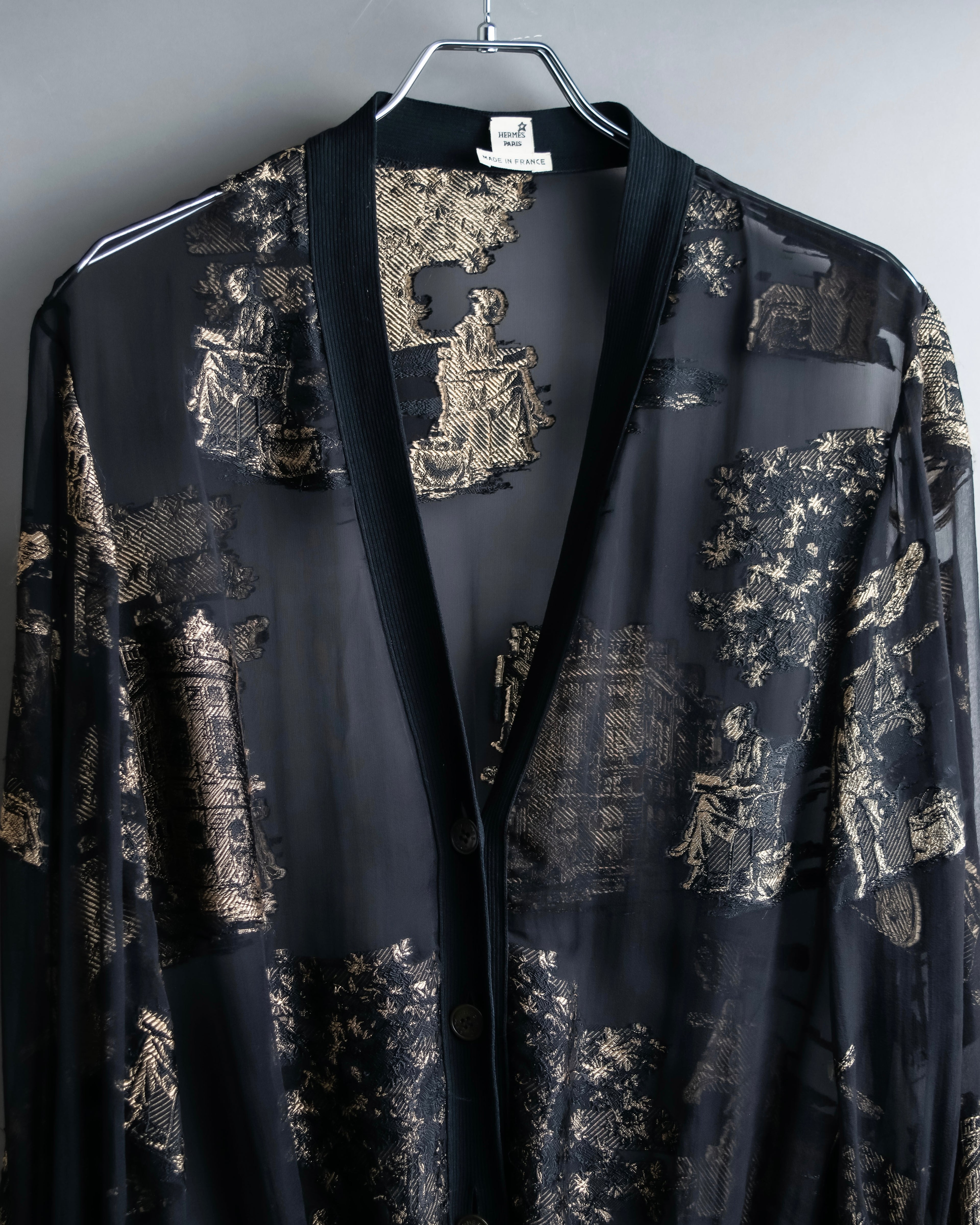 "HERMES" Embroidered design see through cardigan