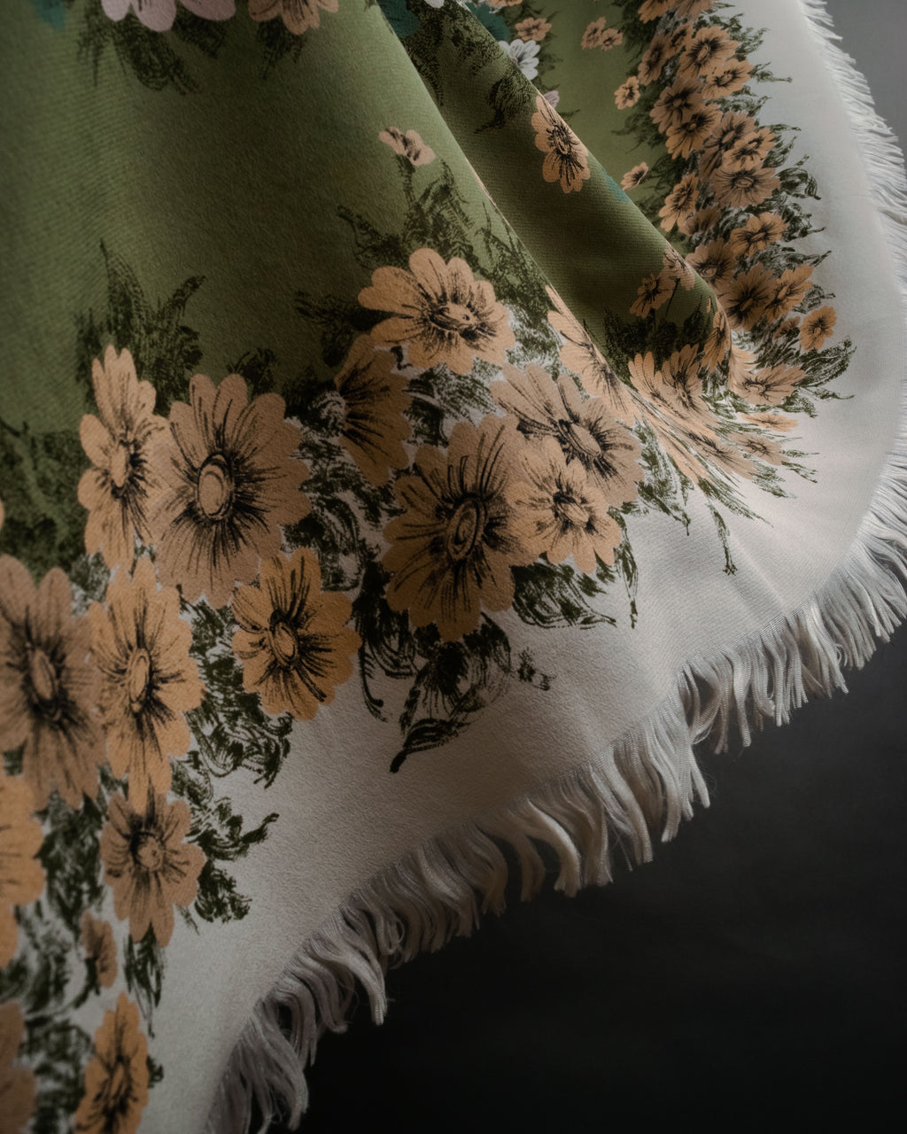 “Salvatore Ferragamo” 90’s Botanical fringe shawl