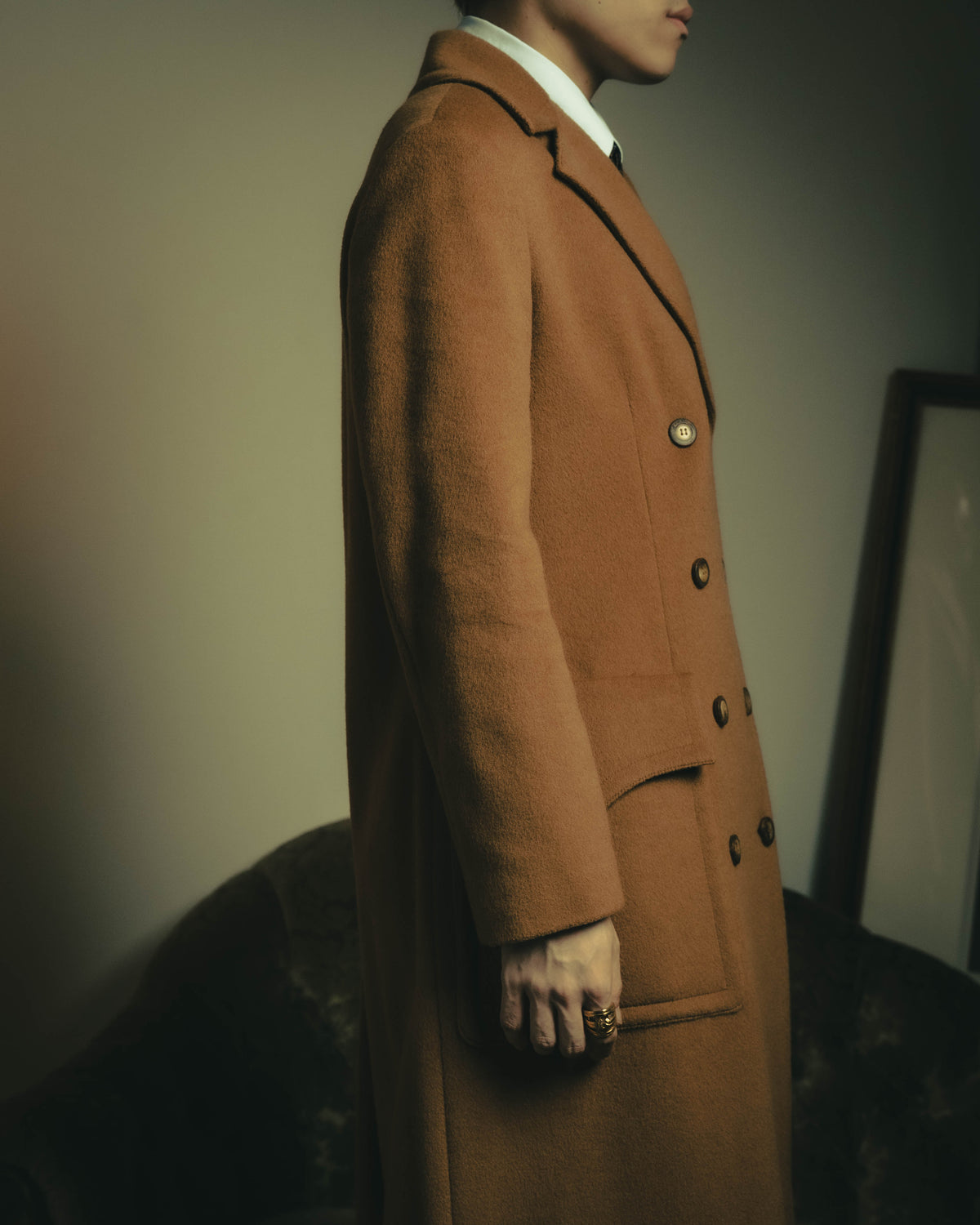 -SPECIAL- "Salvatore Ferragamo" 90's Double-breasted camel wool blend long coat