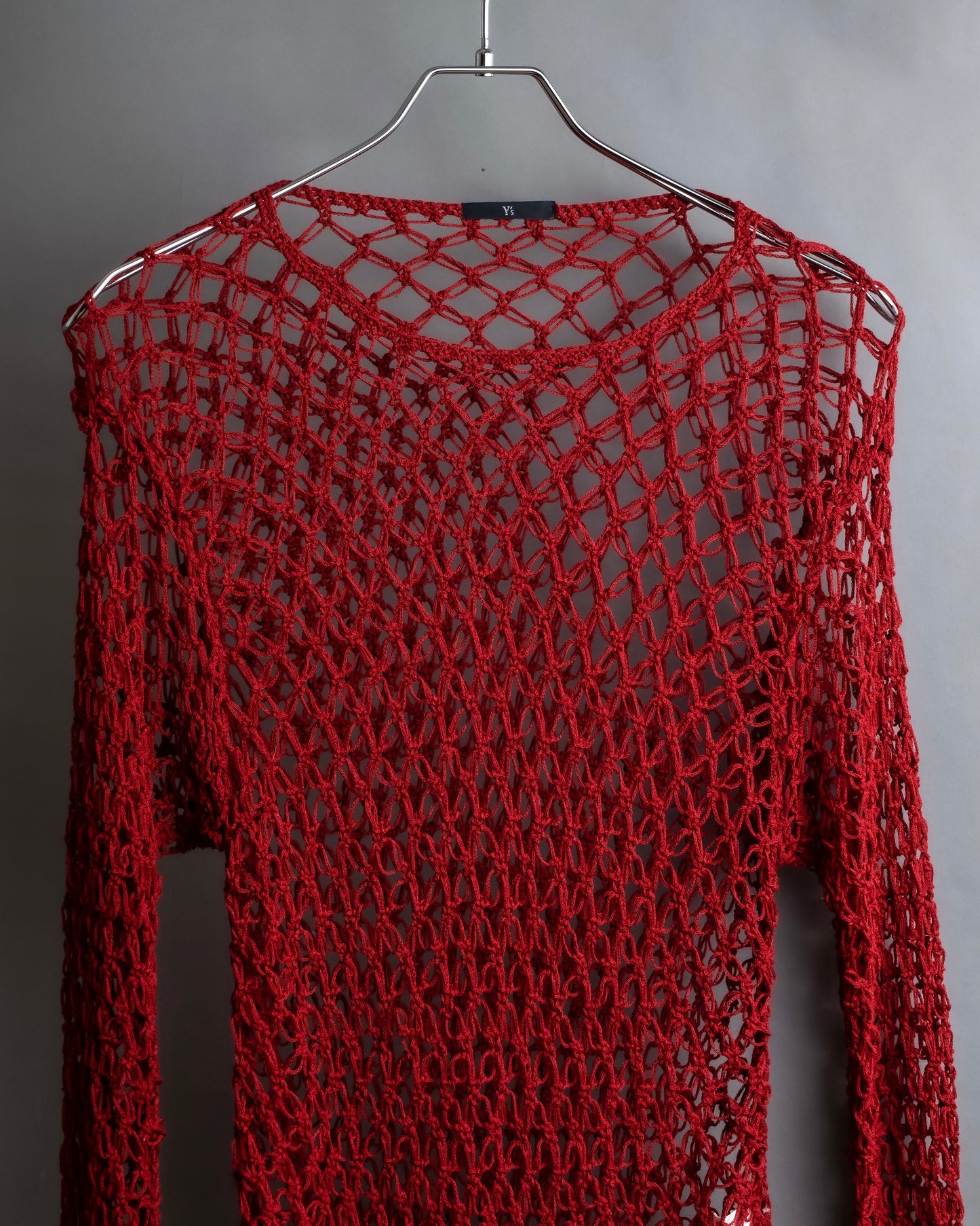 "Y's" Vivid red color mesh knit pullover