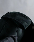 "HERMES" Tout en Douceur black suede panel line shoulder bag