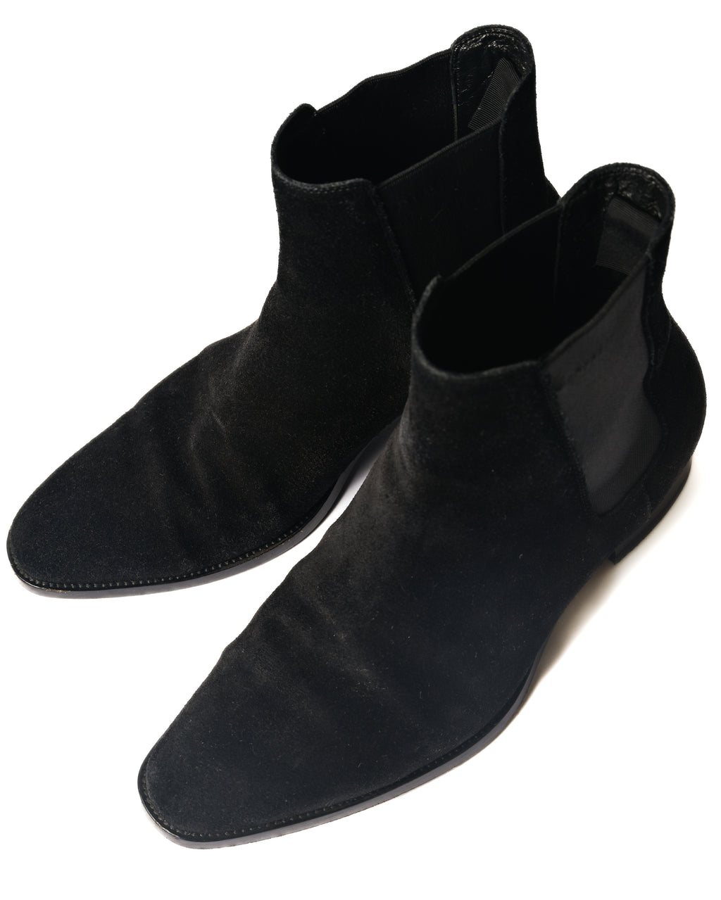 SAINT LAURENT PARIS/ “WYATT 30” Black Suede  Chelsea Heel Boots