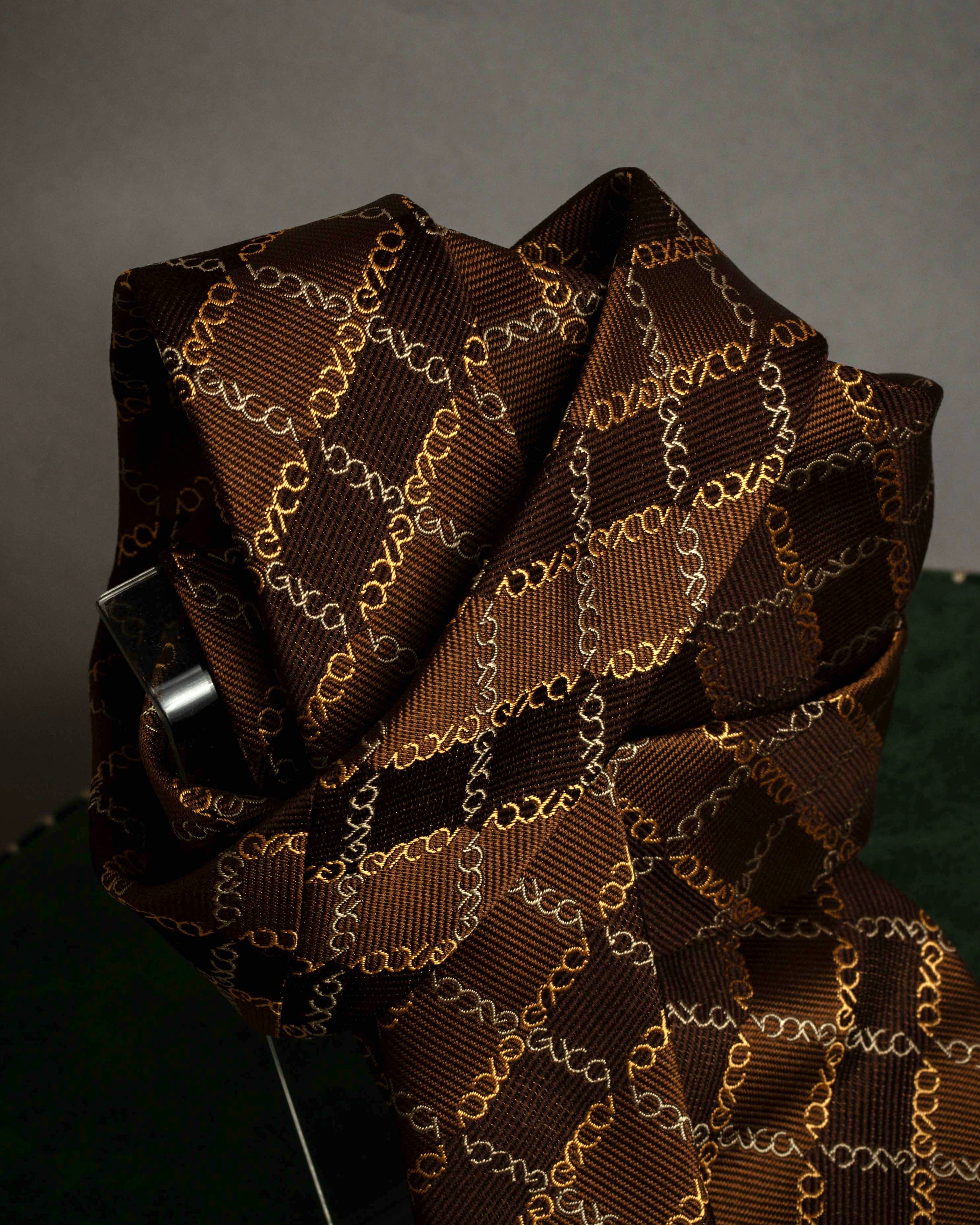 "GUCCI" Chain plaid design silk neck tie