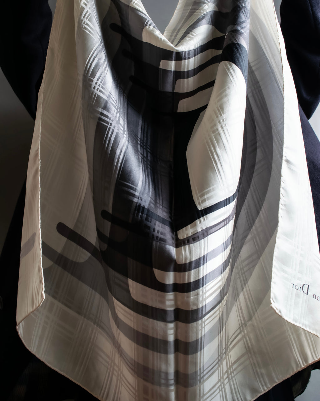 "Christian Dior" Blurred D &amp; check pattern square scarf