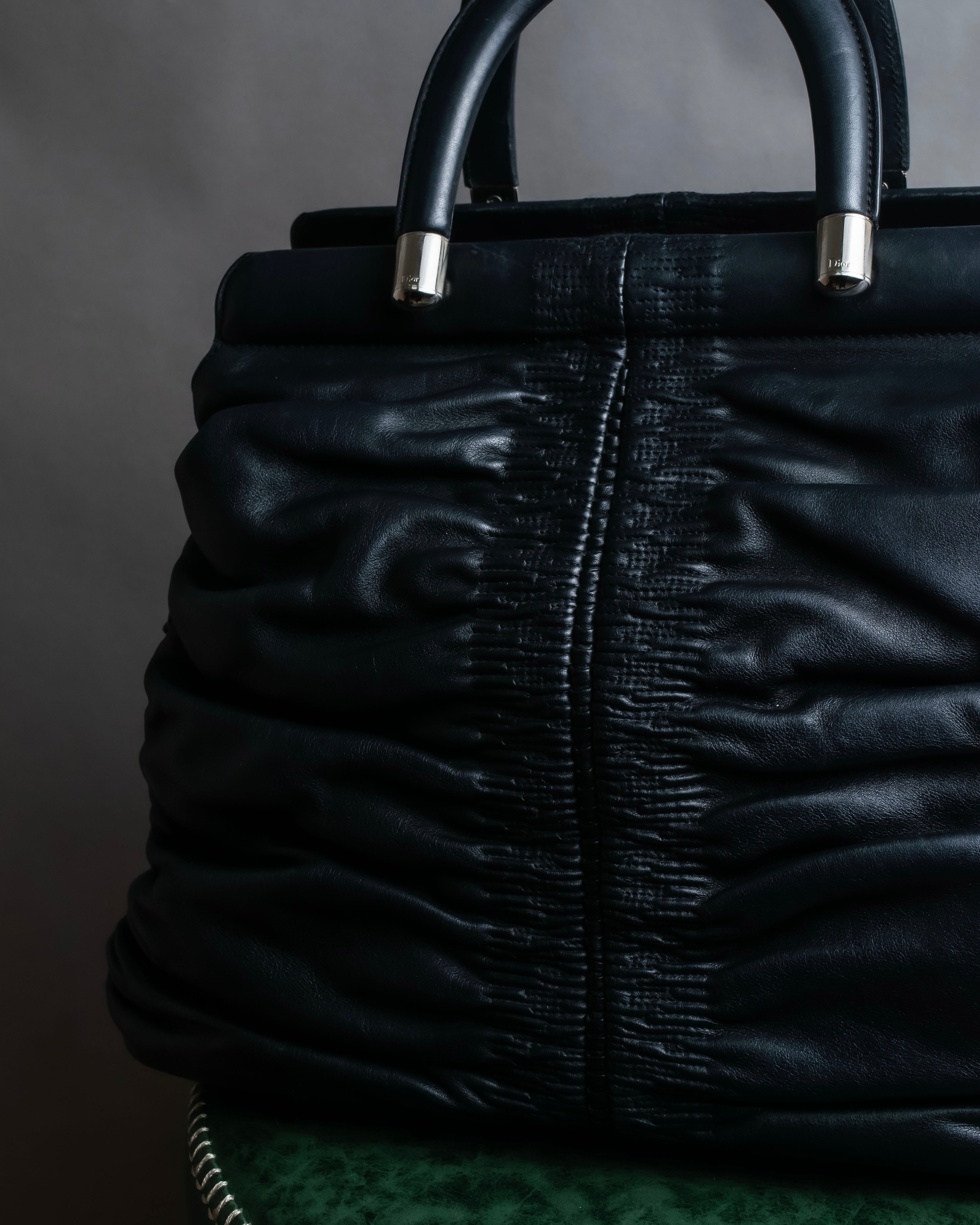 "Christian Dior" Karenina gathered design leather handbag