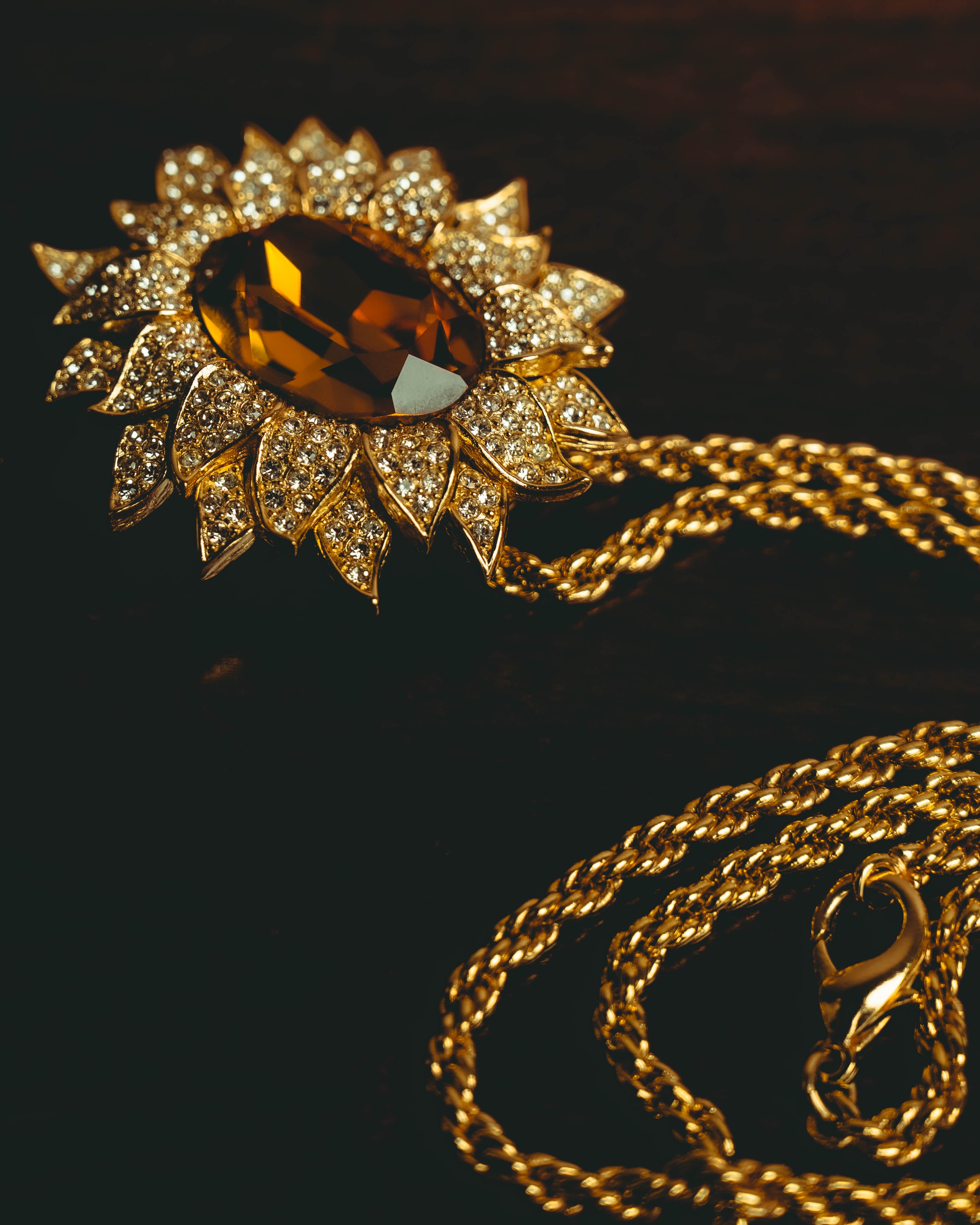 -SPECIAL- “Christian Dior” 80’s-90’s Sunburst amber glass pendant brooch