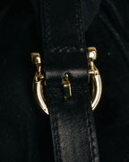 “Salvatore Ferragamo” 1995 Double gancini suede leather handbag