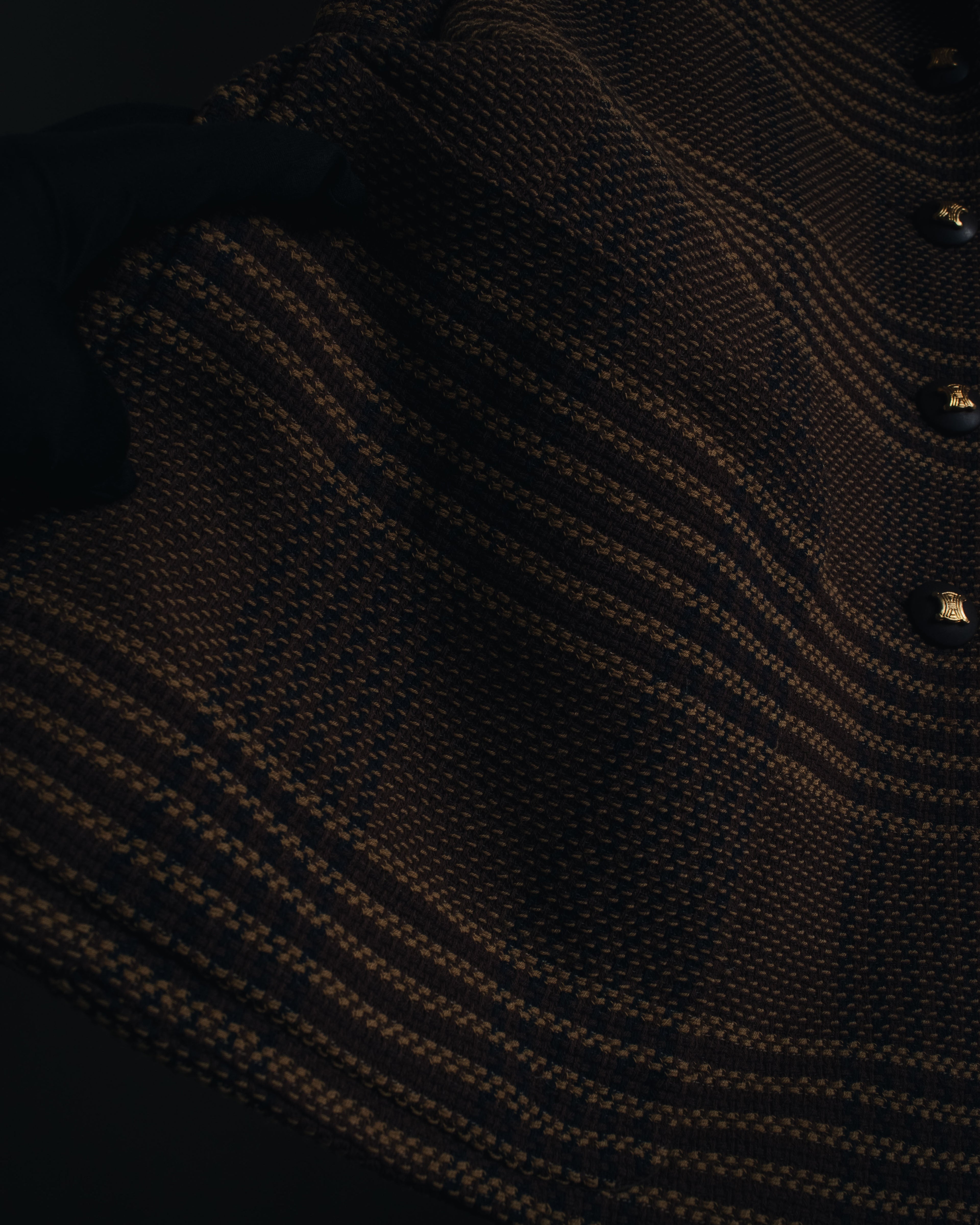 "CELINE" Late 80s–Early 90s velvet-collar woven jacket